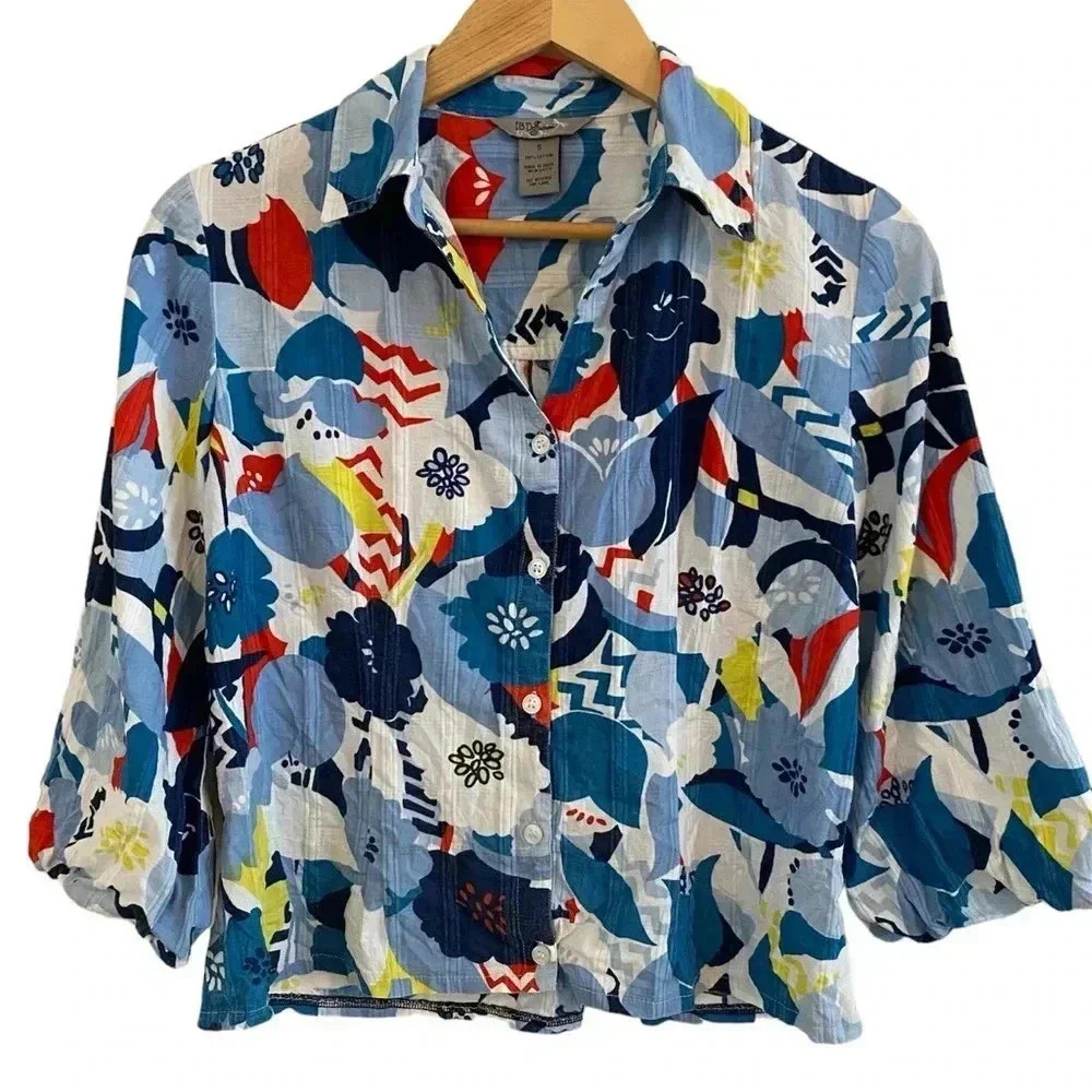 IB Diffusion Womens Floral Button Down Blouse